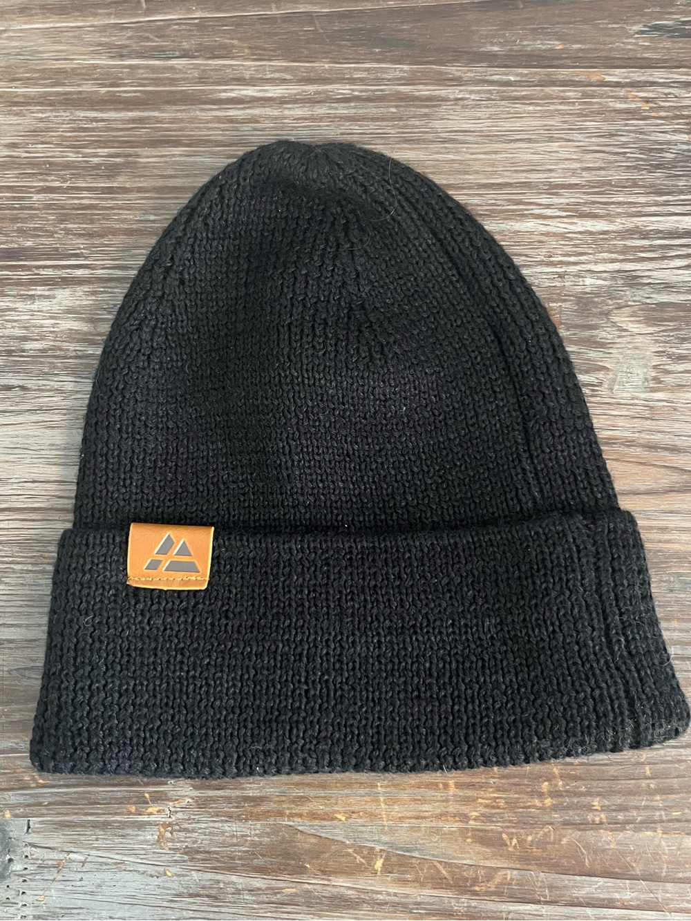 Unisex Danish Endurance Black Knit Cuffed Beanie with Tan Logo Patch
